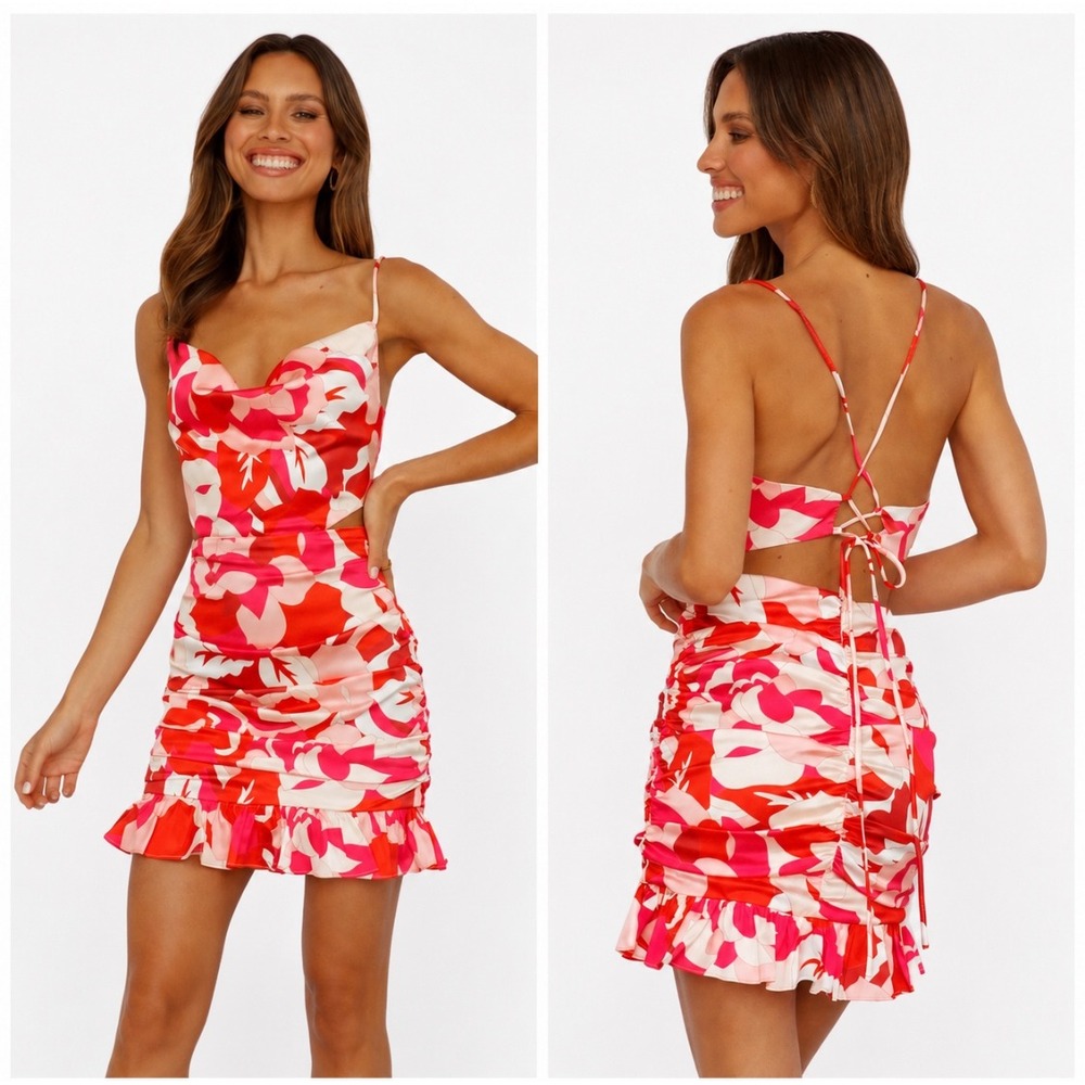 Hello Molly Wonder To Me Strappy Mini Dress M US 6 Floral Cut‎ Out Ruched
